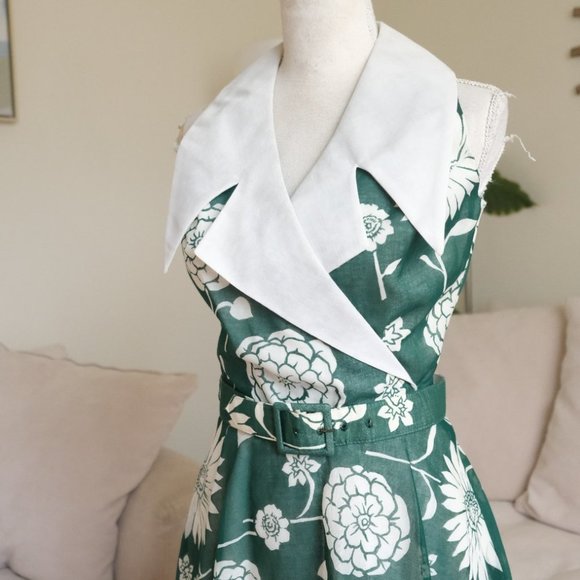 Vintage Jan Sue Of California Green Floral 1950s Collared Dress - Picture 2 of 10